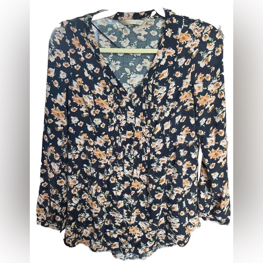 LC Lauren Conrad Peasant Blouse Size Small Blue Floral Boho Womens Long Sleeve
